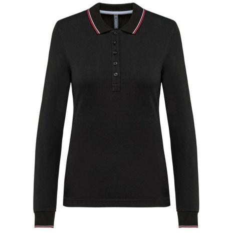 Dames polo van piquétricot met lange mouwen