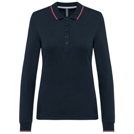 Dames polo van piquétricot met lange mouwen