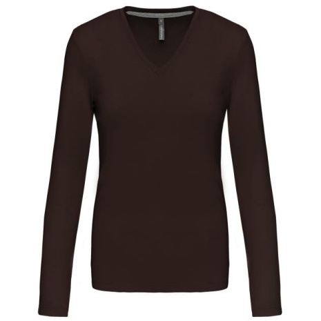 Dames t-shirt V-hals lange mouwen
