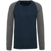 Tweekleurige herensweater BIO French Terry ronde hals raglanmouwen