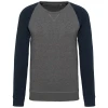 Tweekleurige herensweater BIO French Terry ronde hals raglanmouwen