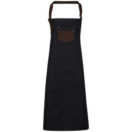 Division - Waxed look denim bib apron with faux leather